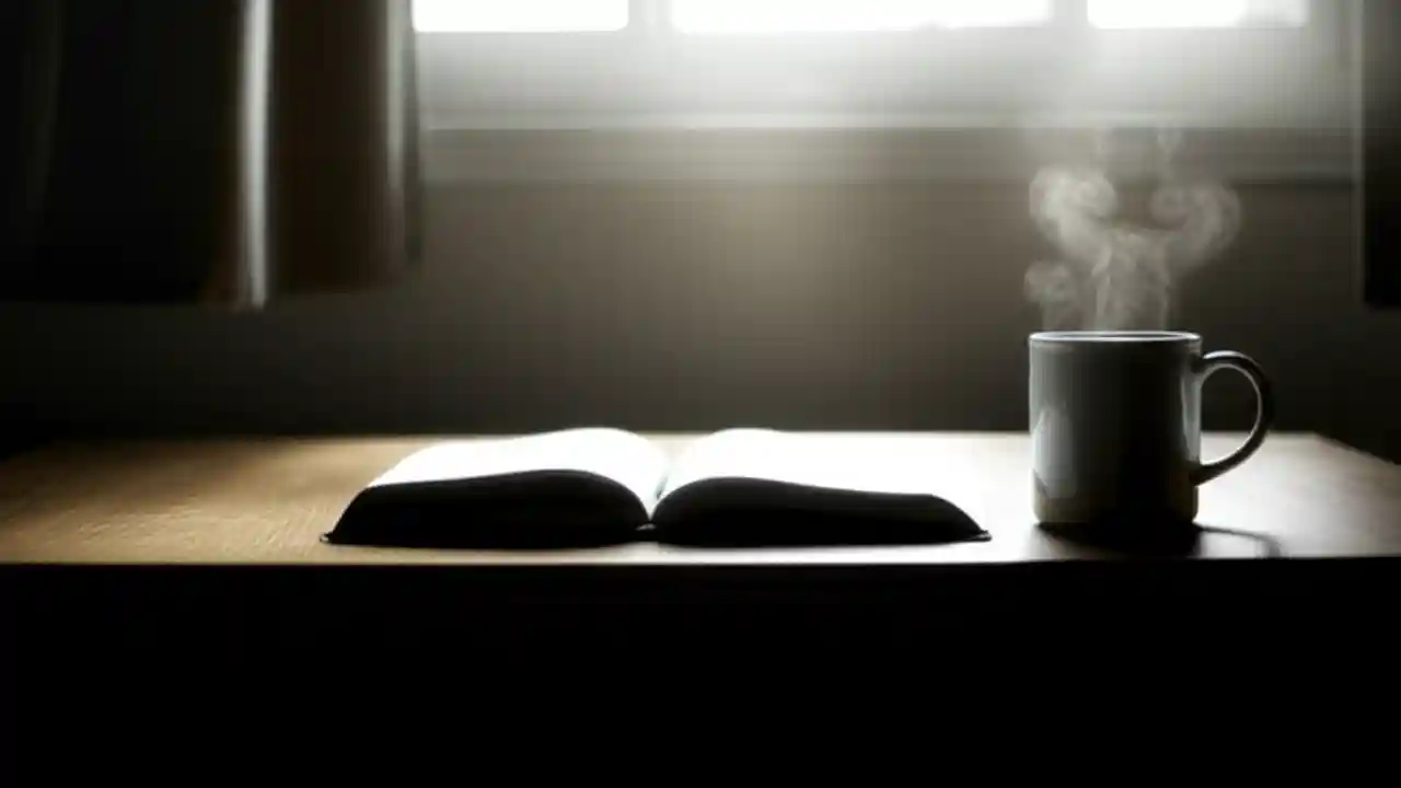 A clean desk with a book and a mug, symbolizing a distraction-free environment for cultivating deep focus and concentration.