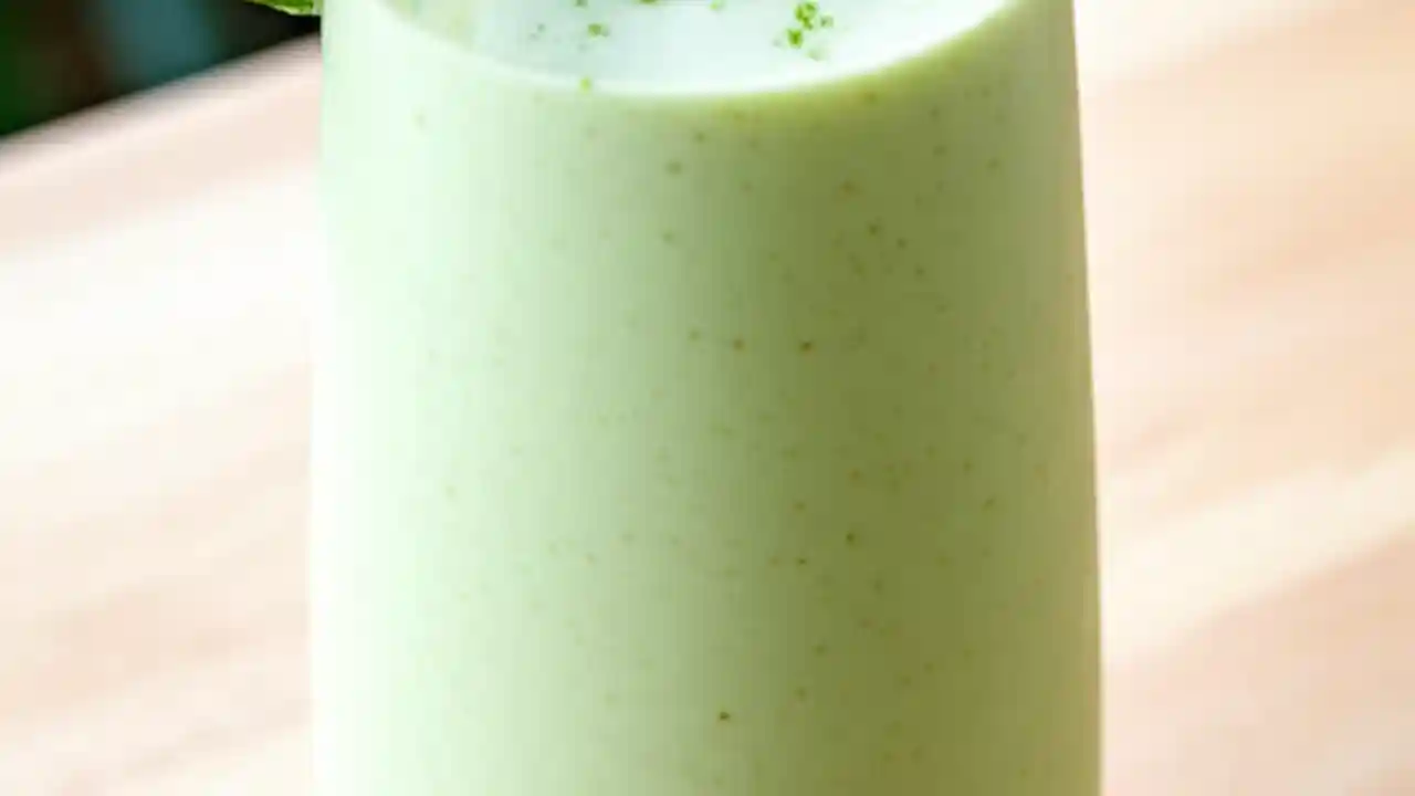 A vibrant green and creamy Key Lime Pie Smoothie in a tall glass, garnished with a fresh lime slice and zest.